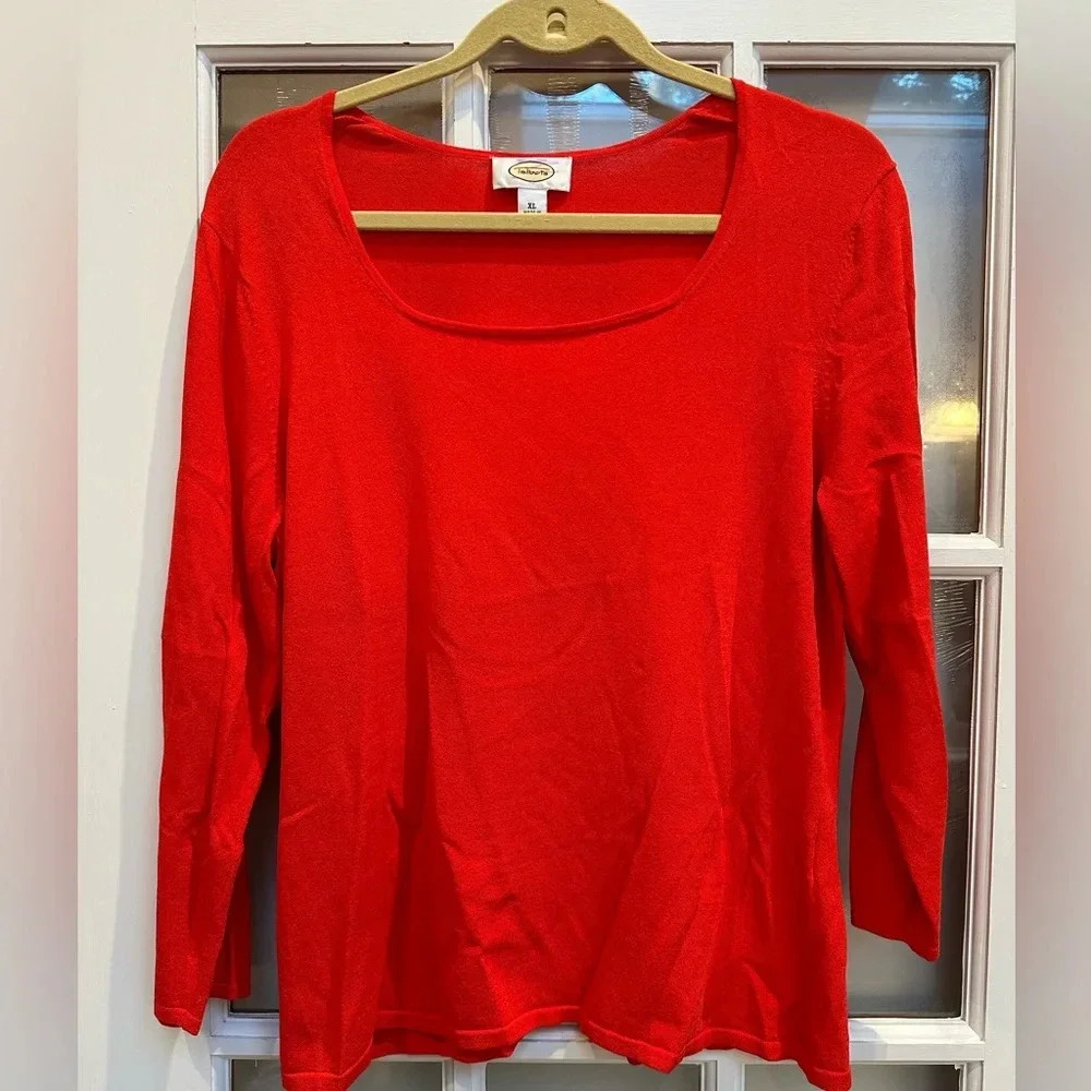 Talbots Blood Orange Stretchy Slinky Dressy Long Sleeve Blouse Top Size XL